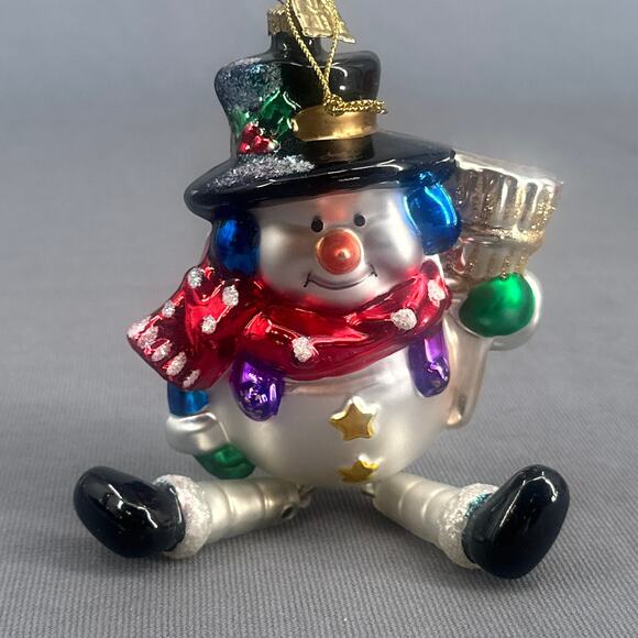 Thomas Pacconi Blown Glass Snowman Ornament 6” Hand Painted Dangle Leg Christmas - Picture 2 of 16